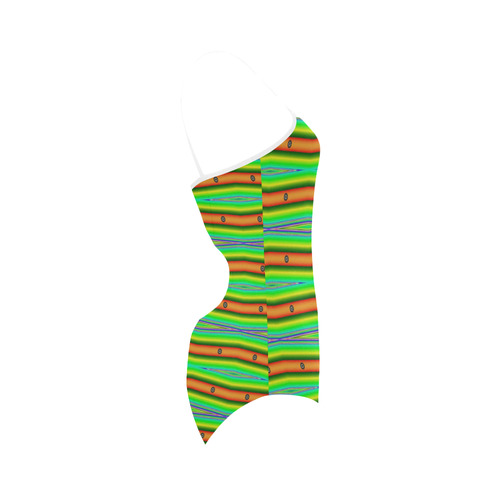 Bright Green Orange Stripes Pattern Abstract Strap Swimsuit ( Model S05)