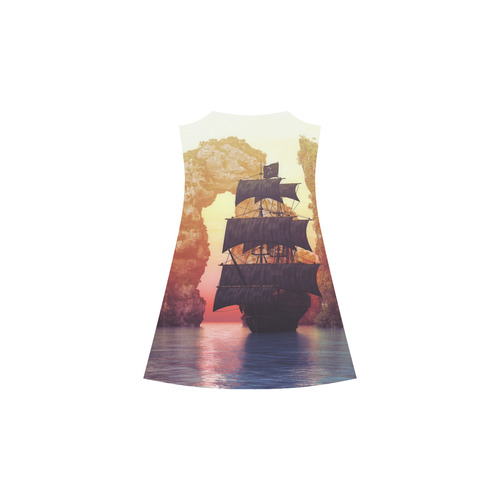 2 A pirate ship off an island at a sunset Alcestis Slip Dress (Model D05)