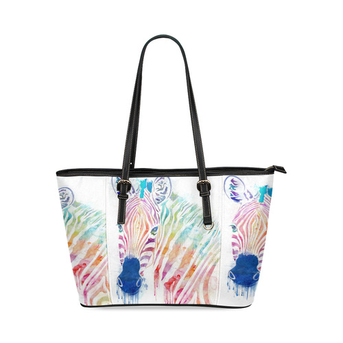 rainbow zebra Leather Tote Bag/Small (Model 1640)