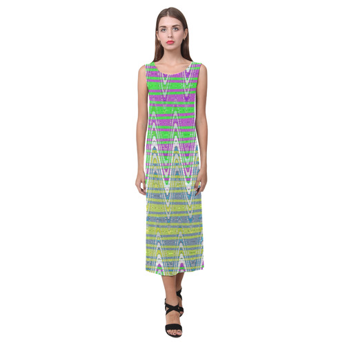 Colorful Pastel Zigzag Waves Pattern Phaedra Sleeveless Open Fork Long Dress (Model D08)