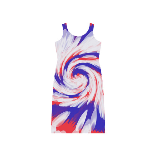 Red White Blue USA Patriotic Abstract Phaedra Sleeveless Open Fork Long Dress (Model D08)