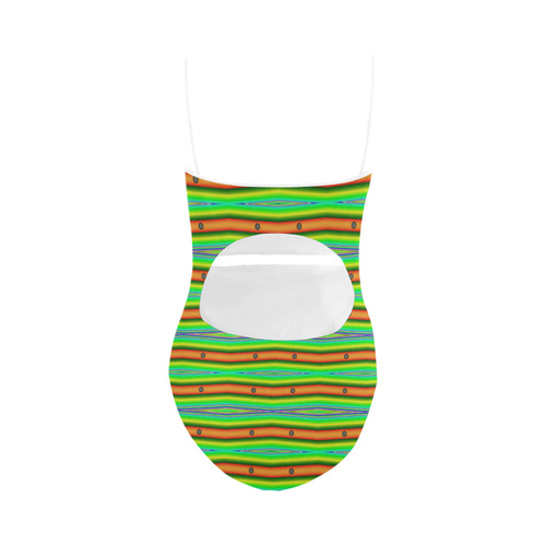 Bright Green Orange Stripes Pattern Abstract Strap Swimsuit ( Model S05)