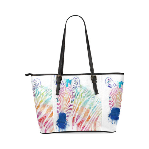 rainbow zebra Leather Tote Bag/Small (Model 1640)