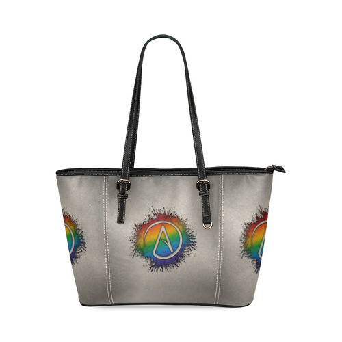 Rainbow Atheist Symbol Leather Tote Bag/Large (Model 1640)