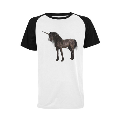 Dreamy Unicorn with brown grunge background Men's Raglan T-shirt Big Size (USA Size) (Model T11)