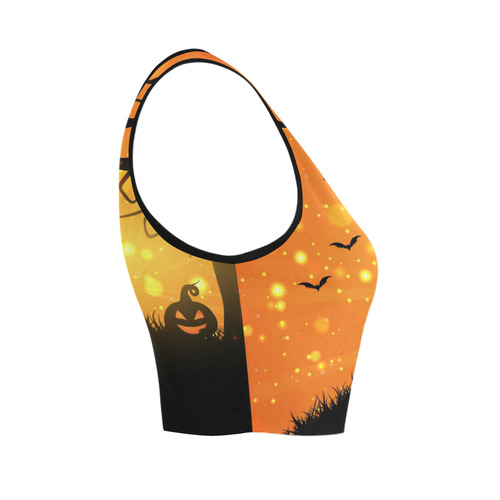 Cute Halloween Pumpkins Scary Black Bats Women's Crop Top (Model T42)