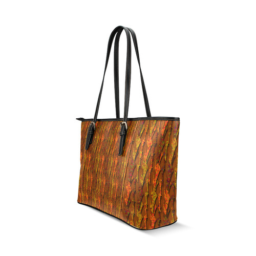 Abstract Strands of Fall Colors - Brown, Orange Leather Tote Bag/Small (Model 1640)