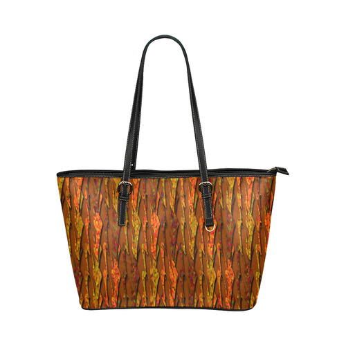 Abstract Strands of Fall Colors - Brown, Orange Leather Tote Bag/Small (Model 1651)