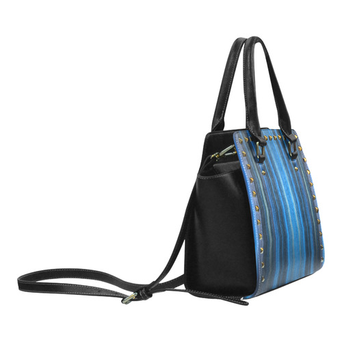 Brillant Blue Black Vertical Stripes Rivet Shoulder Handbag (Model 1645)