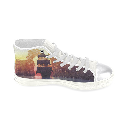 5 A pirate ship off an island at a sunset Women's Classic High Top Canvas Shoes (Model 017)