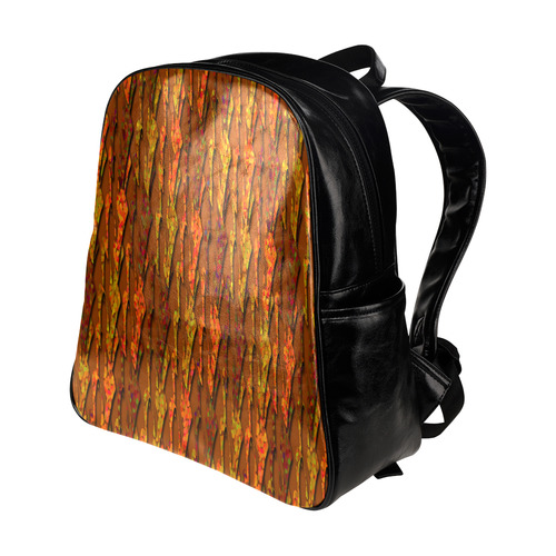 Abstract Strands of Fall Colors - Brown, Orange Multi-Pockets Backpack (Model 1636)