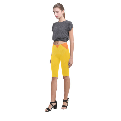 Yellow Abstract Octogonlal Flowers Hestia Cropped Leggings (Model L03)
