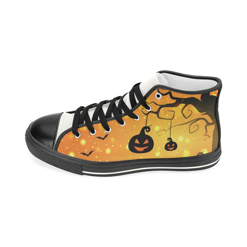 Cute Halloween Pumpkins Scary Black Bats Women's Classic High Top Canvas Shoes (Model 017)