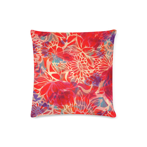 Red Watercolor Floral Custom Zippered Pillow Case 16"x16"(Twin Sides)