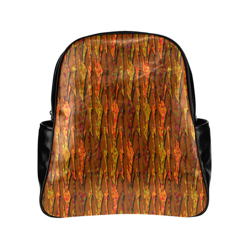 Abstract Strands of Fall Colors - Brown, Orange Multi-Pockets Backpack (Model 1636)