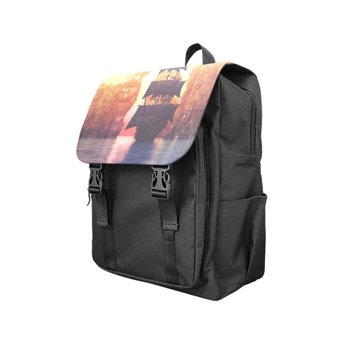 A pirate ship off an island at a sunset Casual Shoulders Backpack (Model 1623)