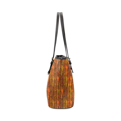 Abstract Strands of Fall Colors - Brown, Orange Leather Tote Bag/Small (Model 1640)