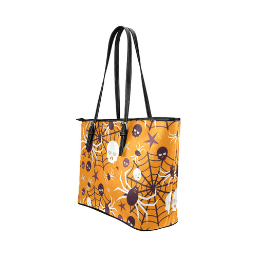 Scary Halloween Skulls Spider Webs Leather Tote Bag/Small (Model 1651)