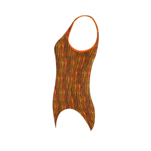 Abstract Strands of Fall Colors - Brown, Orange Vest One Piece Swimsuit (Model S04)