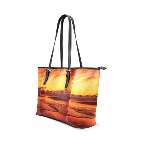 Stunning sunset on the beach 2 Leather Tote Bag/Small (Model 1640)
