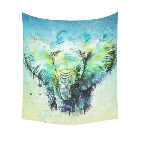 watercolor elephant Cotton Linen Wall Tapestry 51"x 60"