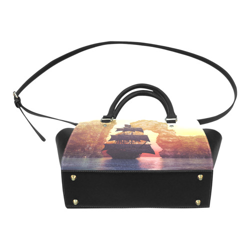 A pirate ship off an island at a sunset Classic Shoulder Handbag (Model 1653)