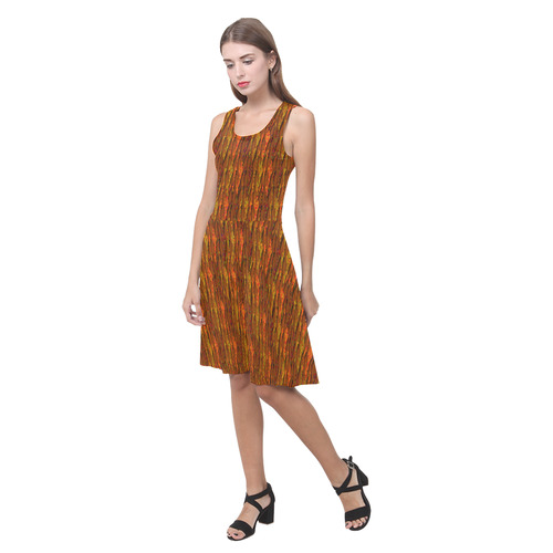 Abstract Strands of Fall Colors - Brown, Orange Atalanta Casual Sundress(Model D04)