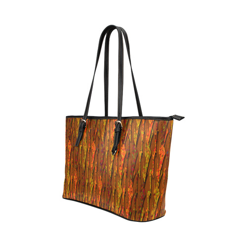 Abstract Strands of Fall Colors - Brown, Orange Leather Tote Bag/Large (Model 1651)