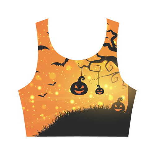 Cute Halloween Pumpkins Scary Black Bats Women's Crop Top (Model T42)