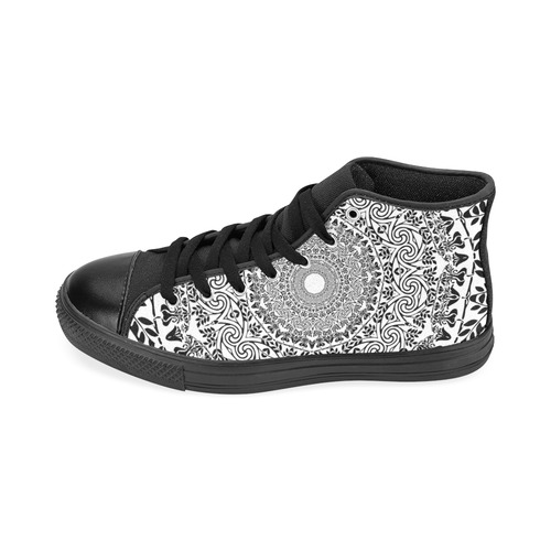 Deep black and white  mandala Men’s Classic High Top Canvas Shoes /Large Size (Model 017)