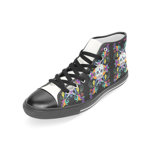 Día De Los Muertos Skulls Ornaments multicolored Women's Classic High Top Canvas Shoes (Model 017)