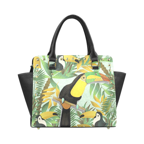 Tropical Jungle Toucan Fine Nature Art Rivet Shoulder Handbag (Model 1645)