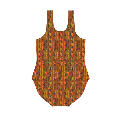 Abstract Strands of Fall Colors - Brown, Orange Vest One Piece Swimsuit (Model S04)