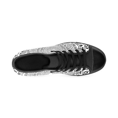 Deep black and white  mandala Men’s Classic High Top Canvas Shoes /Large Size (Model 017)