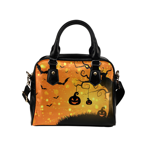 Cute Halloween Pumpkins Scary Black Bats Shoulder Handbag (Model 1634)