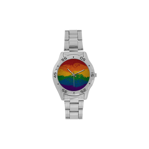Ornamental Rainbow Flag Men's Stainless Steel Analog Watch(Model 108)