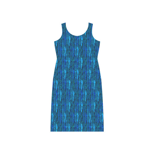 Abstract Scales of Blue Strands Phaedra Sleeveless Open Fork Long Dress (Model D08)