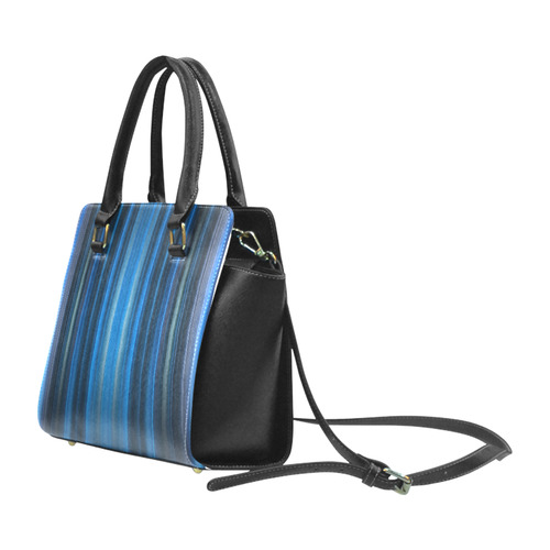 Brillant Blue Black Vertical Stripes Rivet Shoulder Handbag (Model 1645)