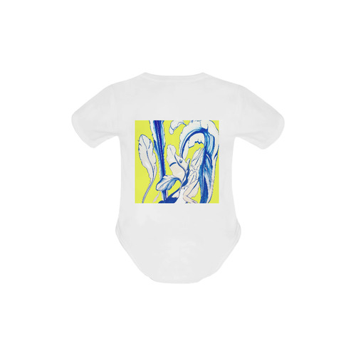 Blue Succulent Yellow Print Baby Powder Organic Short Sleeve One Piece (Model T28)