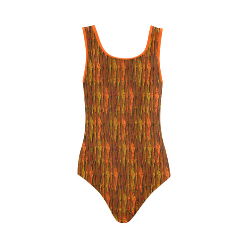 Abstract Strands of Fall Colors - Brown, Orange Vest One Piece Swimsuit (Model S04)