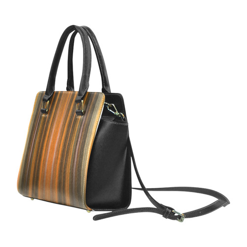 Orange Black Green Vertical Stripes Rivet Shoulder Handbag (Model 1645)