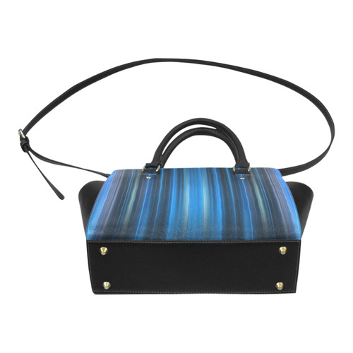 Brillant Blue Black Vertical Stripes Classic Shoulder Handbag (Model 1653)