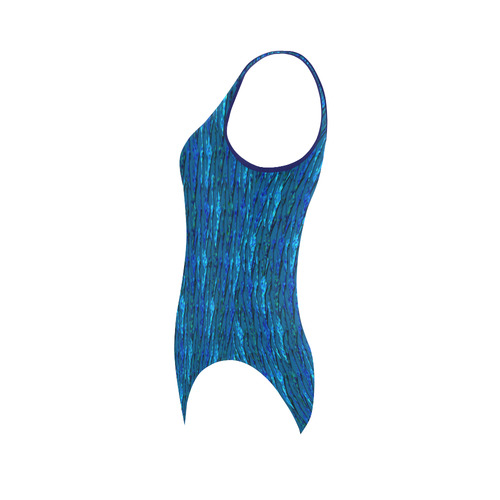 Abstract Scales of Blue Strands Vest One Piece Swimsuit (Model S04)
