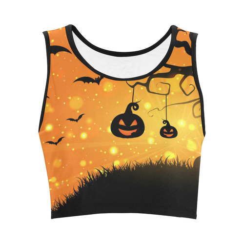 Cute Halloween Pumpkins Scary Black Bats Women's Crop Top (Model T42)