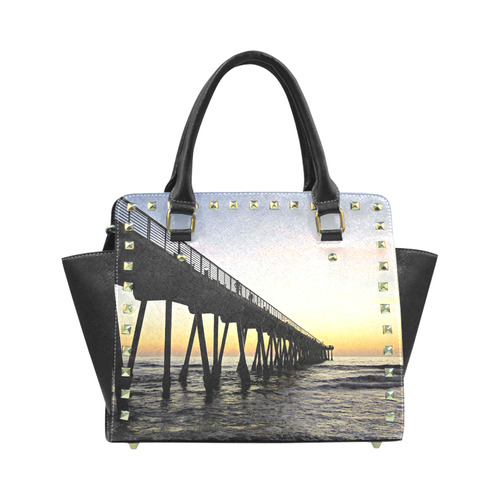 meet at the pier, yellow sunset Rivet Shoulder Handbag (Model 1645)