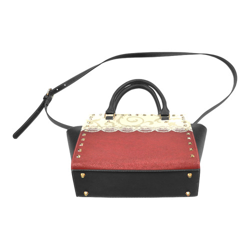 Red Velvet Antique Lace Rivet Shoulder Handbag (Model 1645)