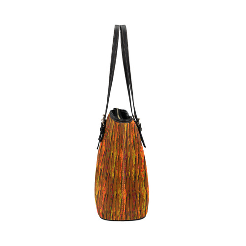 Abstract Strands of Fall Colors - Brown, Orange Leather Tote Bag/Large (Model 1651)