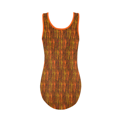 Abstract Strands of Fall Colors - Brown, Orange Vest One Piece Swimsuit (Model S04)