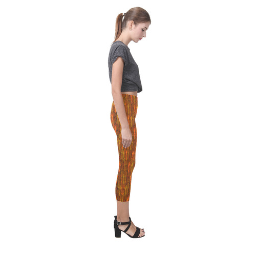 Abstract Strands of Fall Colors - Brown, Orange Capri Legging (Model L02)