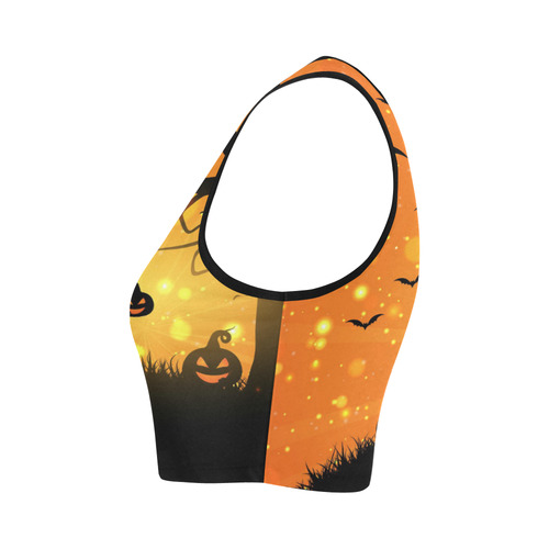 Cute Halloween Pumpkins Scary Black Bats Women's Crop Top (Model T42)